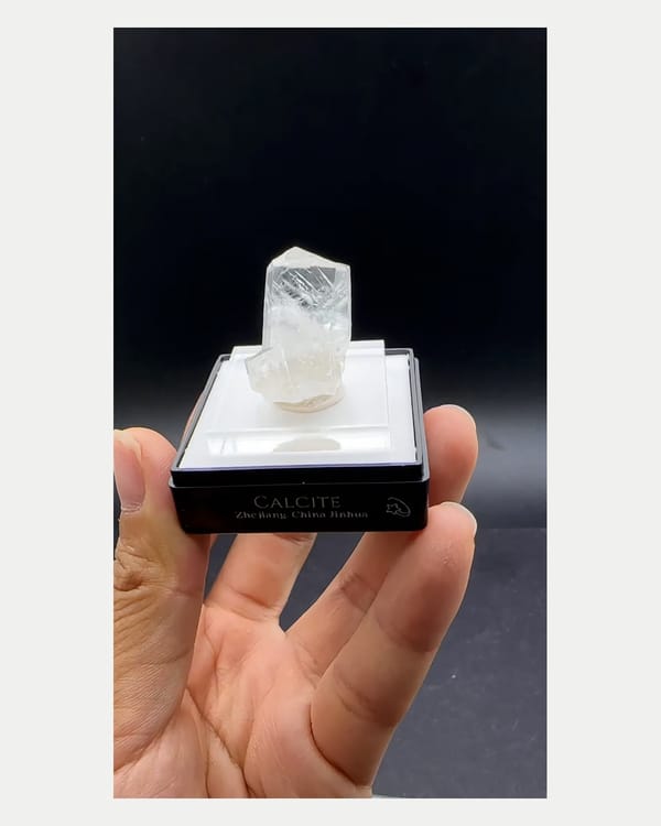 Complete front view of clear calcite crystal