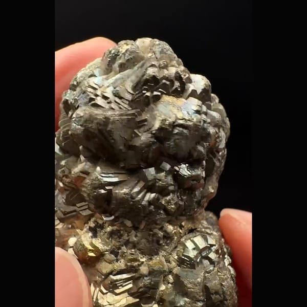 Double ball of bladed brassy pyrite from Pakistan — detail view