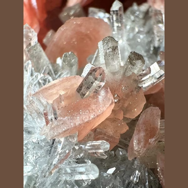 Pink Rhodochrosite Petals with Apatite 8.0 cm — detail view