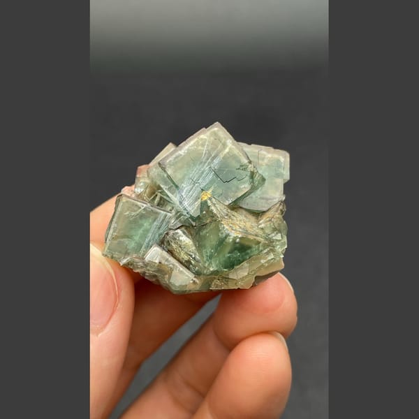 Green fluorite with quartz B from Hebei — detail view