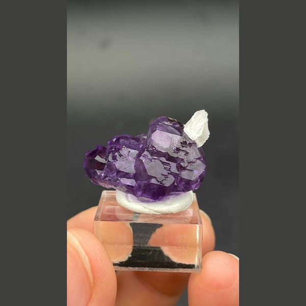 Tanzanite blue-violet fluorite with white calcite from Fujian — alternate view