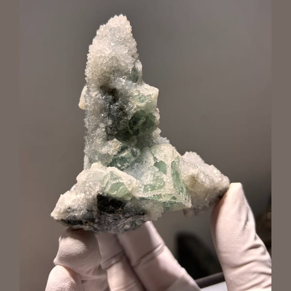 Sugary Fujian fluorite with quartz — detail view