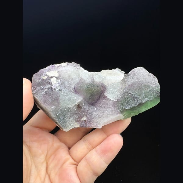 Bicolour purple and green octahedral fluorite cluster from Fujian — complete view