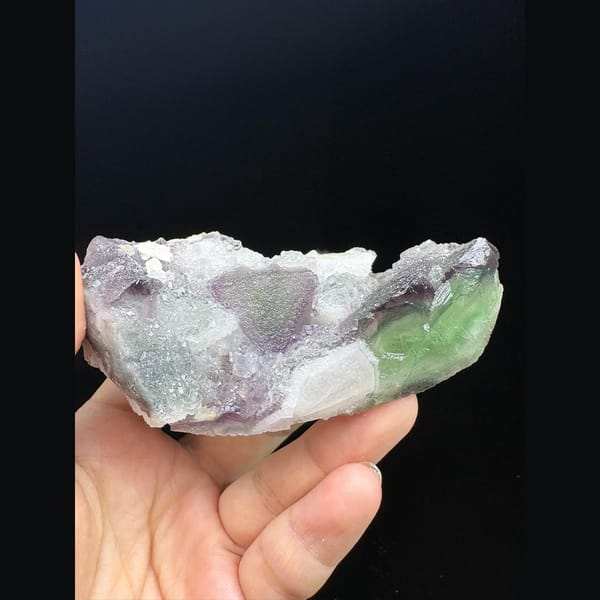 Bicolour purple and green octahedral fluorite cluster from Fujian — alternate view