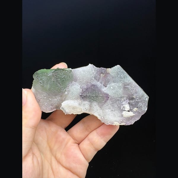 Bicolour purple and green octahedral fluorite cluster from Fujian — alternate view