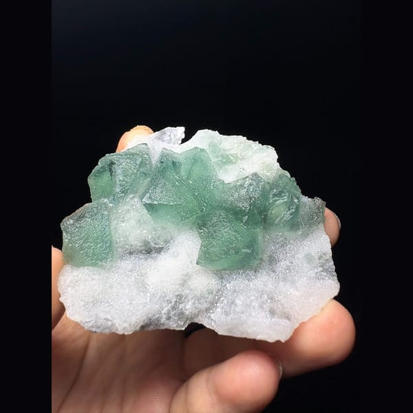 Green fluorite crystals on white sugary matrix from Fujian — alternate view