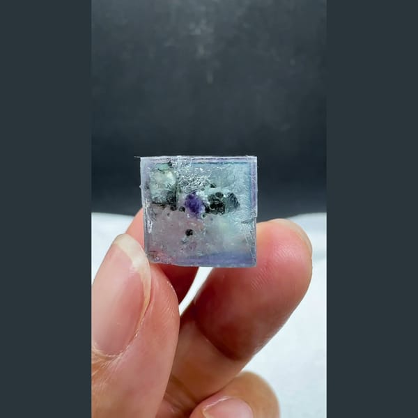 Frosted Fluorite Cube with Inclusions Yaogangxian 1.5 cm — detail view
