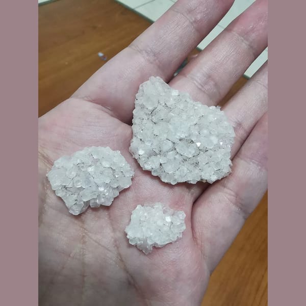 Three sparkling apophyllite pieces — complete view