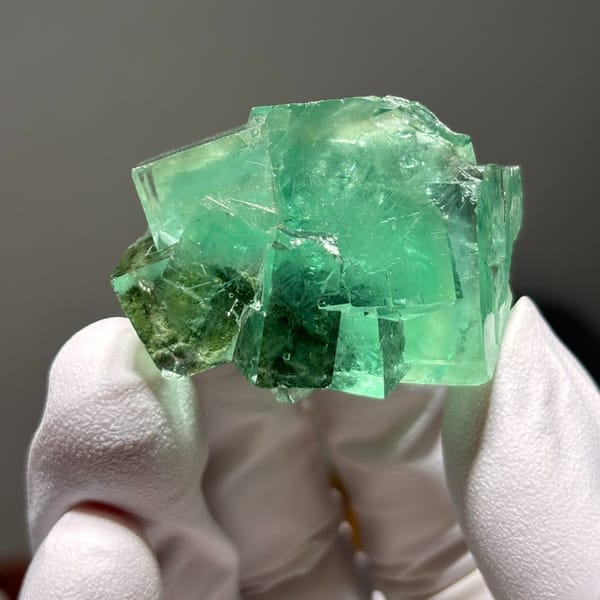 Face-worn Xianghualing fluorite B — detail view