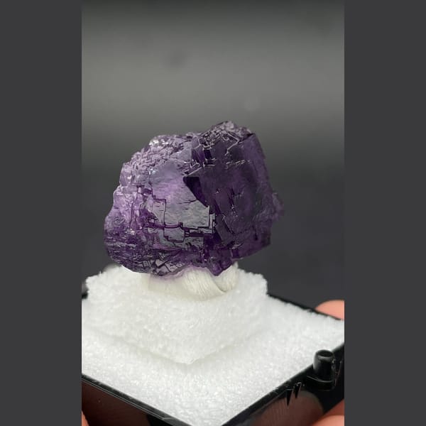 Stepped purple fluorite from Henan — detail view
