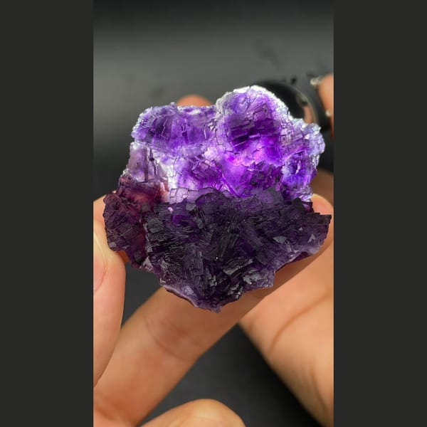 Deep purple stepped fluorite cluster from Henan — alternate view