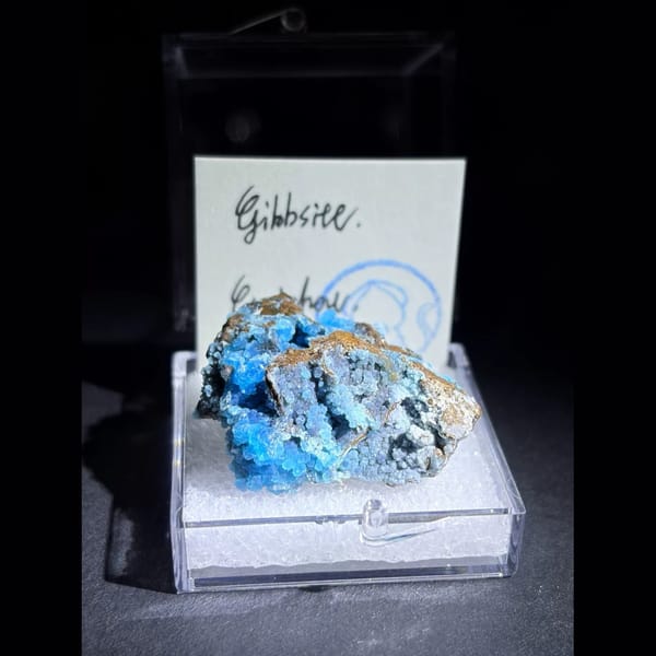 Sky blue botryoidal gibbsite on limonite — alternate view