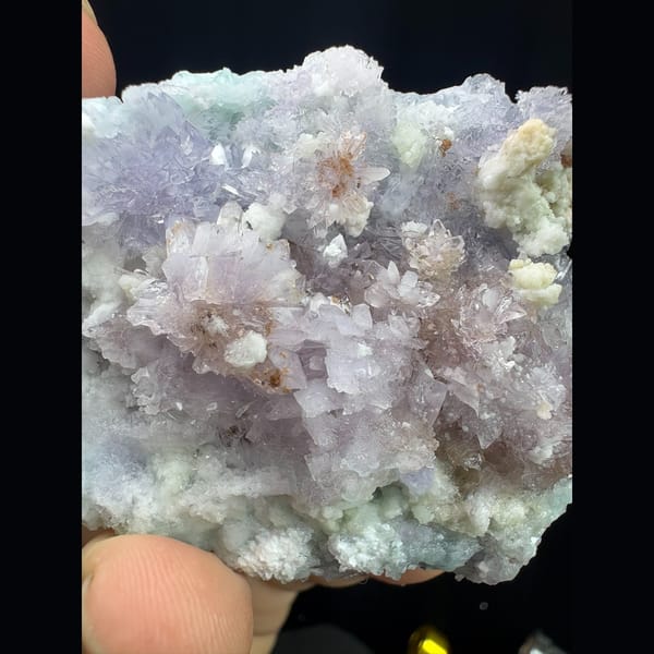 Pastel purple creedite with white gypsum from Qinglong — alternate view