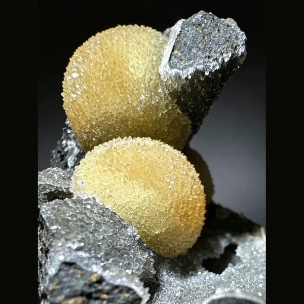 Yellow Calcite Spheres in Basalt Pocket Vietnam 7.0 cm — alternate view