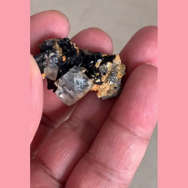 Fluorite with Wolframite Yaogangxian 3.6 cm — detail view