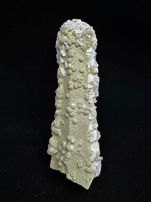 Quartz with white calcite from Inner Mongolia — complete green-coated reverse view