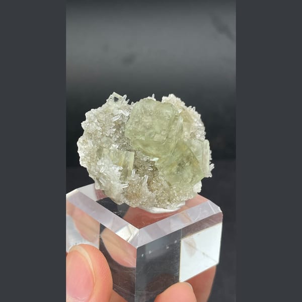 Soft green fluorite with frosty white quartz from Fujian — alternate view
