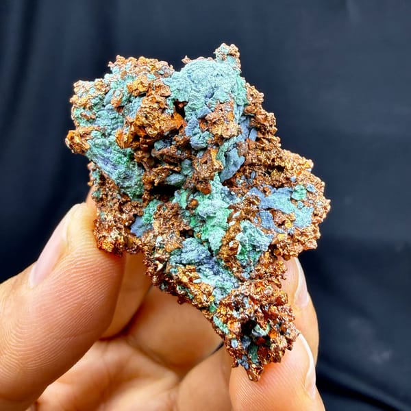 Native copper crusted with green malachite — complete view