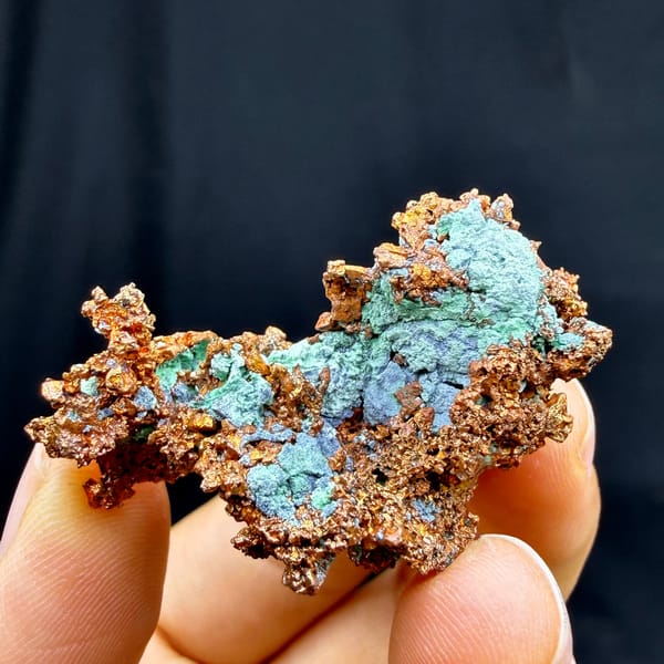 Native copper crusted with green malachite — alternate view