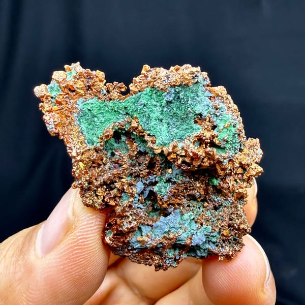 Native copper crusted with green malachite — alternate view