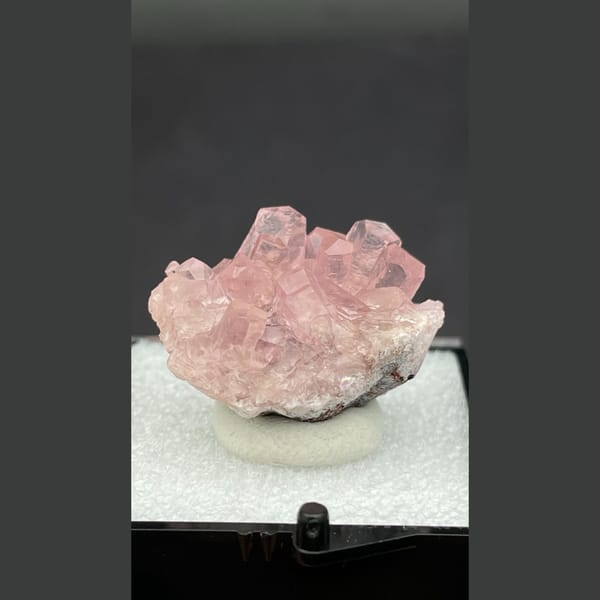Cluster of glassy pink cobaltoan calcite from Morocco — alternate view