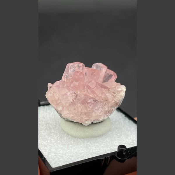 Cluster of glassy pink cobaltoan calcite from Morocco — alternate view