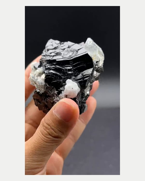 Complete left oblique view of cassiterite with aquamarine crystals
