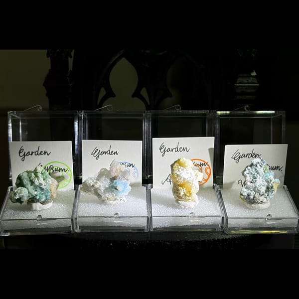 Four small Garden Gypsum creedite pieces — complete view