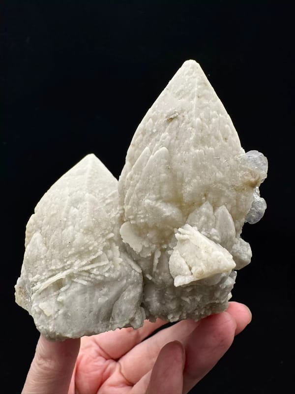 Complete opposite-side profile showing both large quartz points and the cluster base