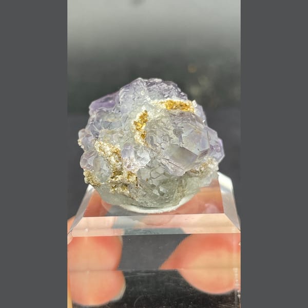 Stepped blue-purple fluorite from Fujian — detail view