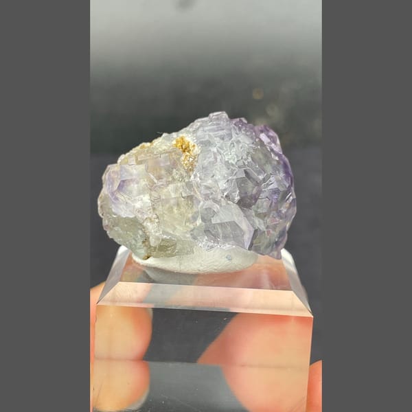 Stepped blue-purple fluorite from Fujian — detail view