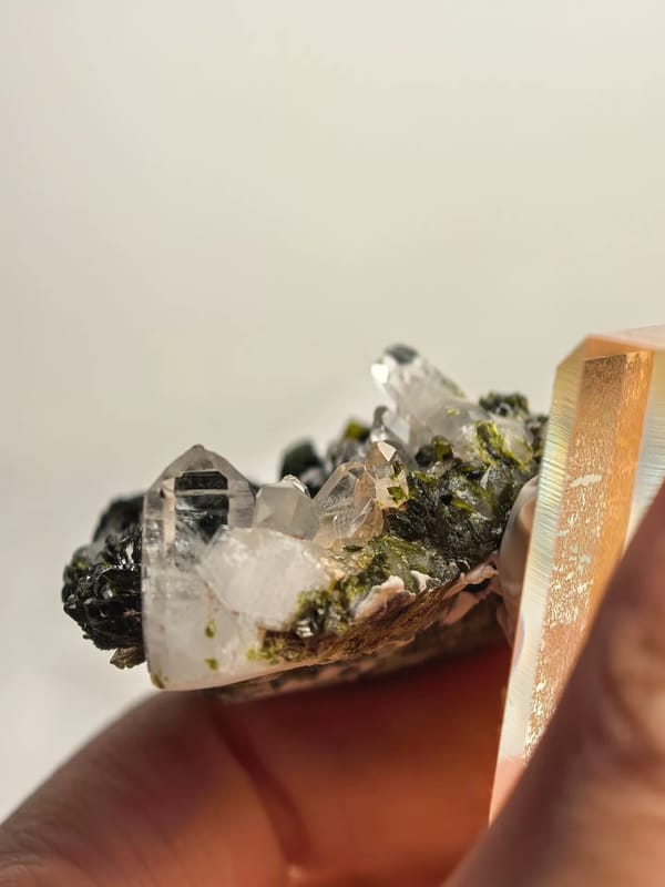 Glossy Epidote Blades with Quartz — Sichuan — individual mineral specimen view 2