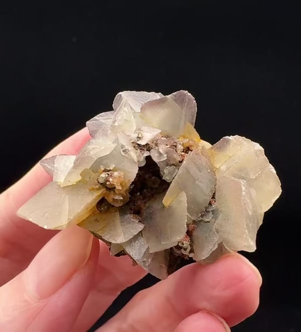 Complete front view of Petal Calcite with Limonite and Pyrite from Daye