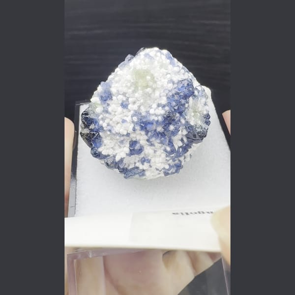 Deep blue blueberry fluorite with frosty white crystals from Inner Mongolia — alternate view