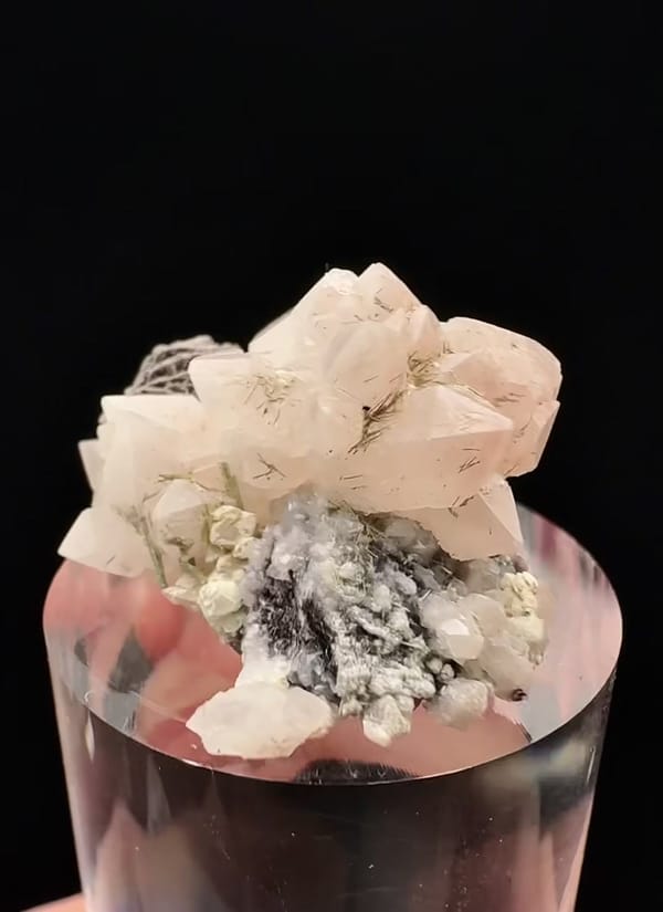 Complete side view of the exact Pink Quartz with Natrolite and Specular Hematite