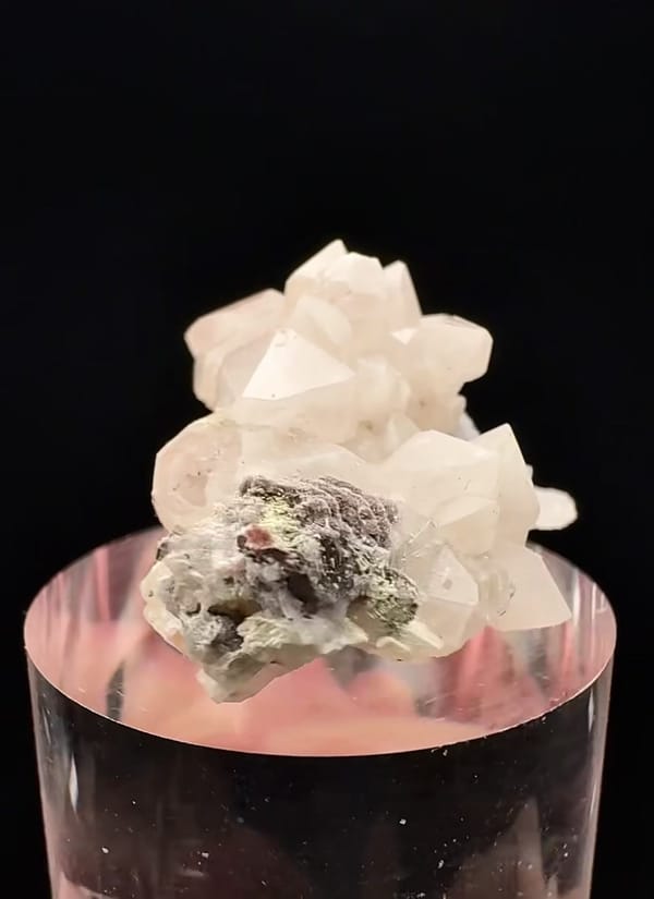 Complete underside view of the exact Pink Quartz with Natrolite and Specular Hematite