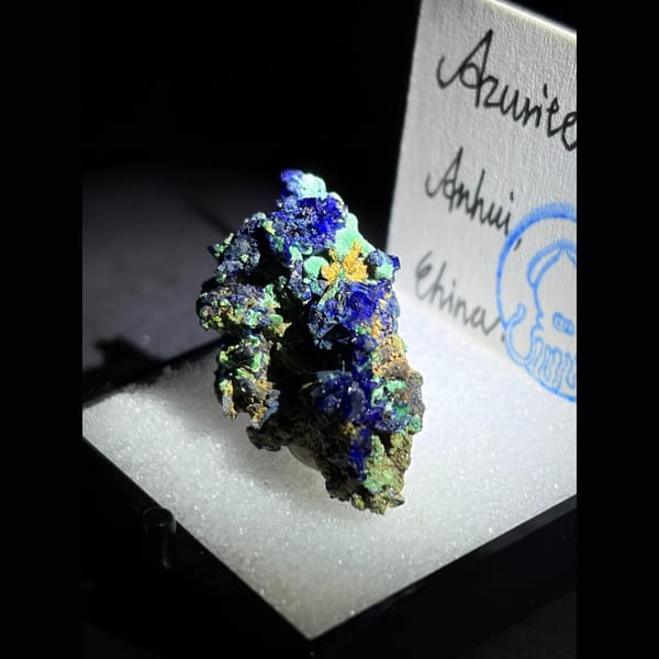 Gem-blue azurite with green malachite — complete view