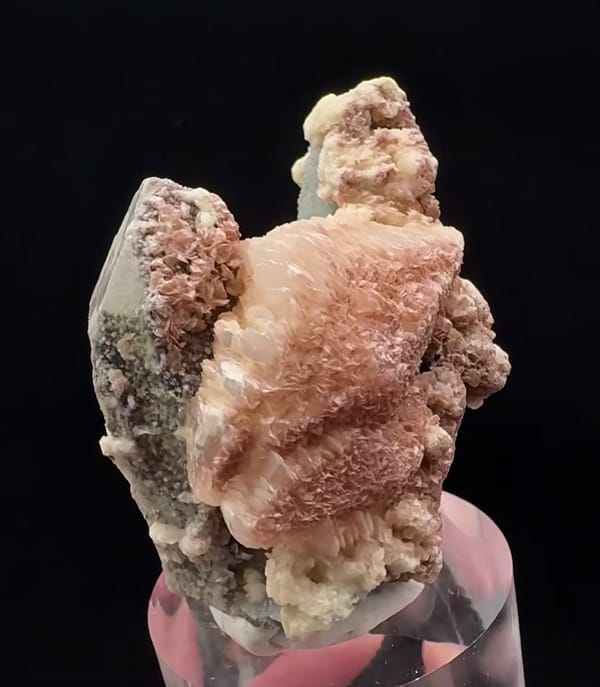Complete underside view of the exact Quartz with Red-White Petal Calcite and Hematite