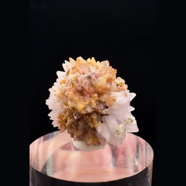 Small radiating white and honey-orange creedite ball from Guizhou — alternate view