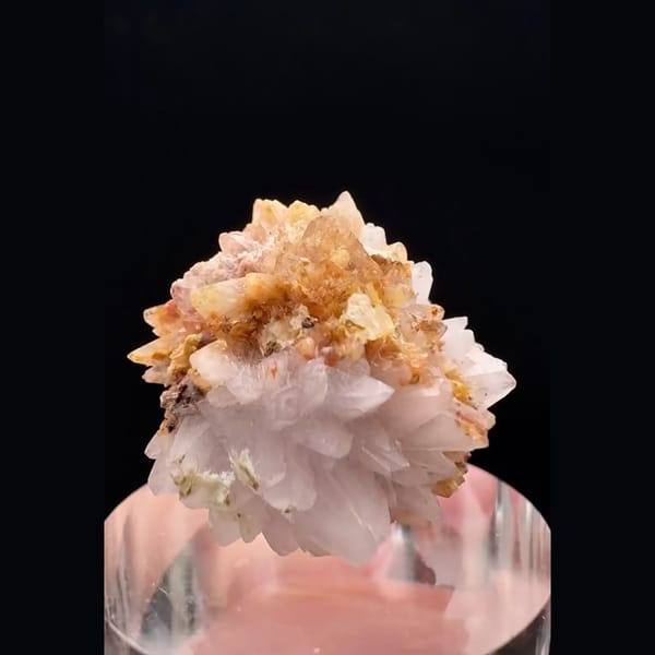 Small radiating white and honey-orange creedite ball from Guizhou — alternate view