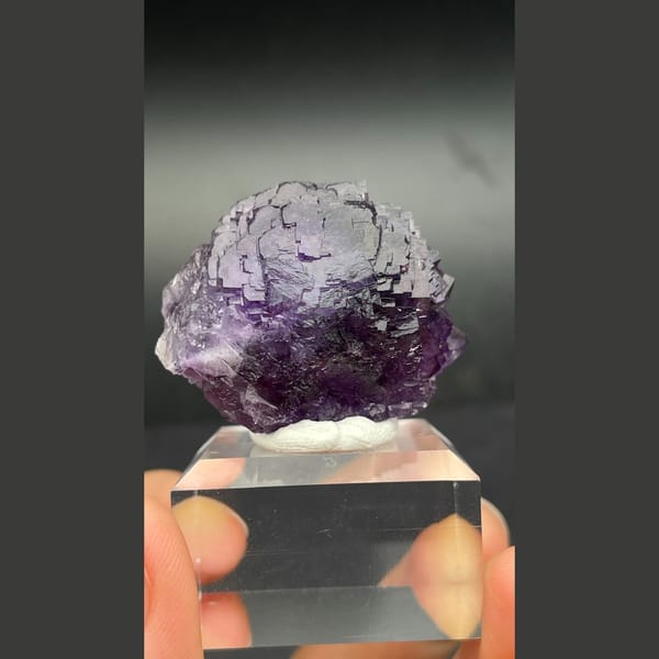 Rounded violet stepped fluorite from Henan — detail view