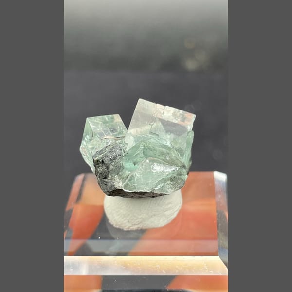 Glassy green blue seaweed fluorite from Hunan — detail view