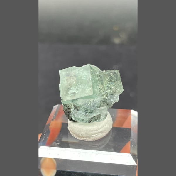 Glassy green blue seaweed fluorite from Hunan — detail view
