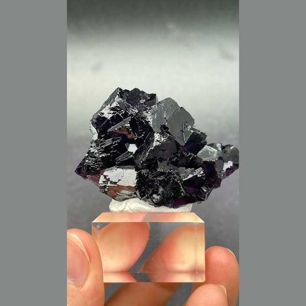 Stepped deep purple black fluorite from Henan — complete view