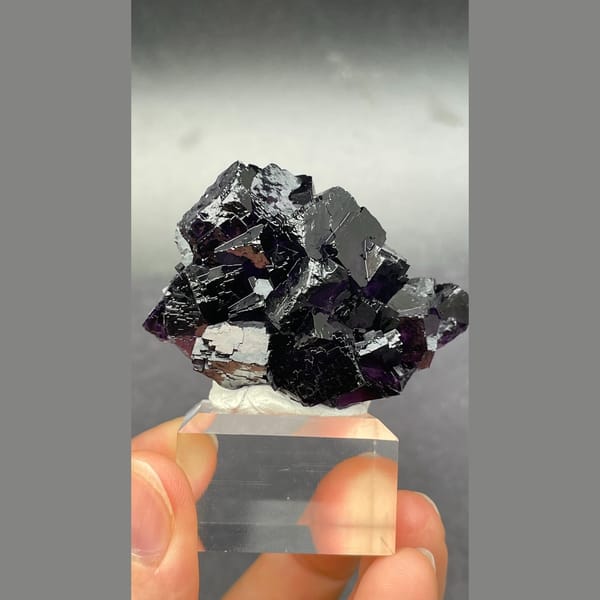 Stepped deep purple black fluorite from Henan — detail view