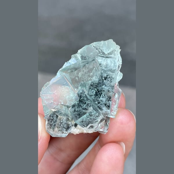 Clear apple green seaweed fluorite from Hunan — detail view