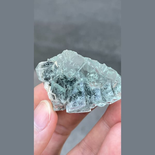 Clear apple green seaweed fluorite from Hunan — detail view