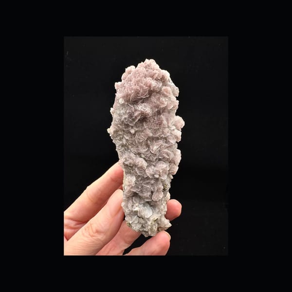 Pink & White Calcite on Quartz — Inner Mongolia — front profile with lavender-pink calcite