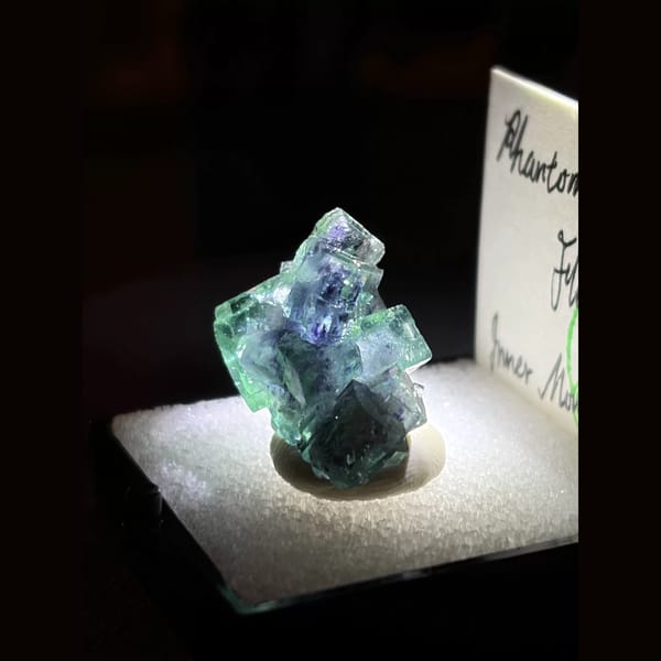 Apple-green floater phantom fluorite — detail view