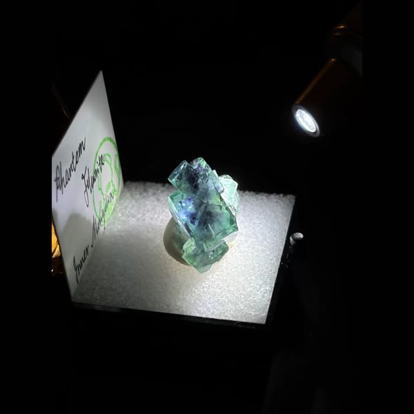 Apple-green floater phantom fluorite — detail view